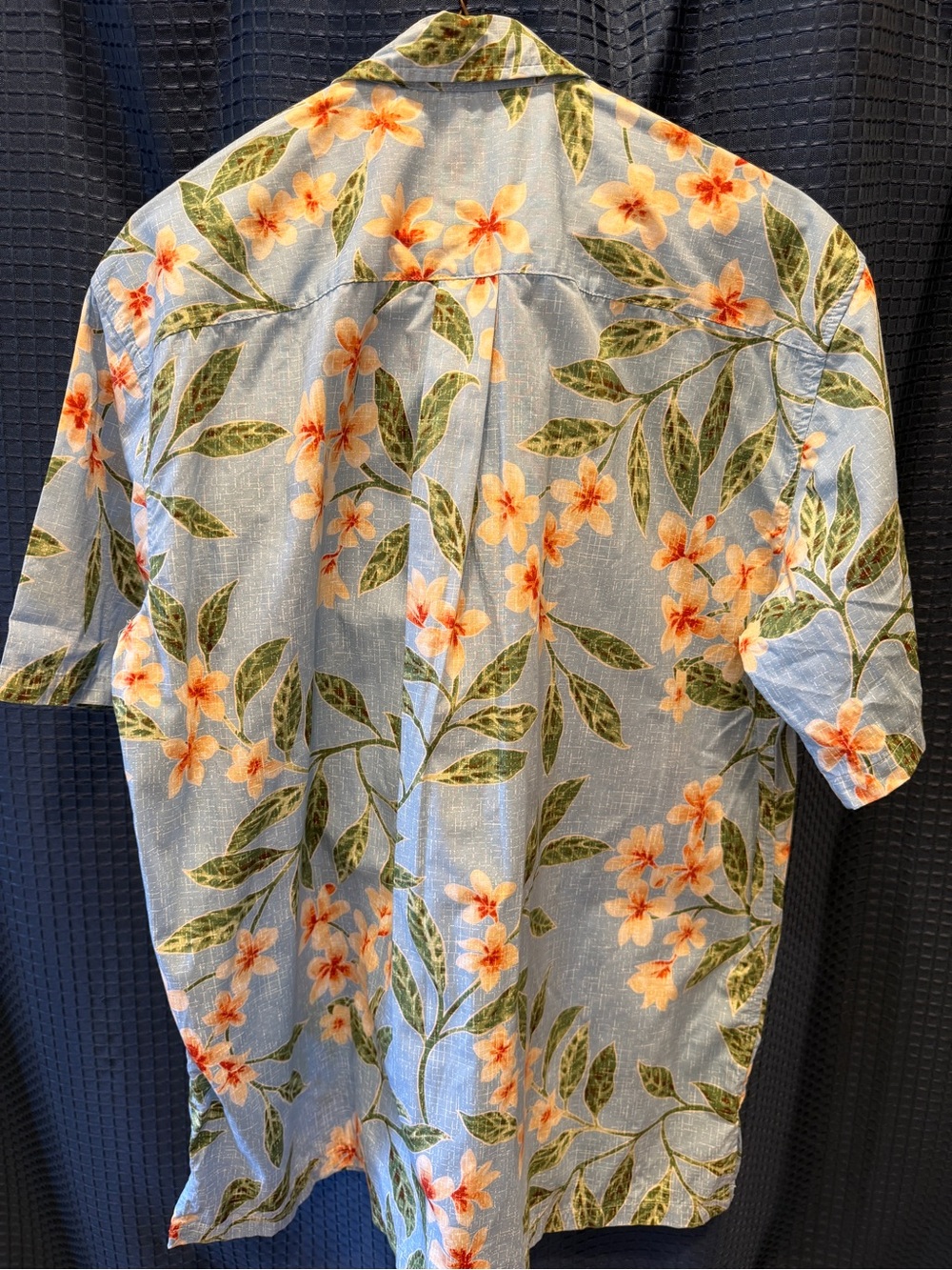 Casual Light Blue Floral Button-Down Shirt with Orange Blossoms